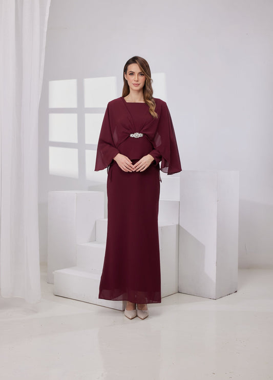 Raudah Kurung Dress- Burgundy