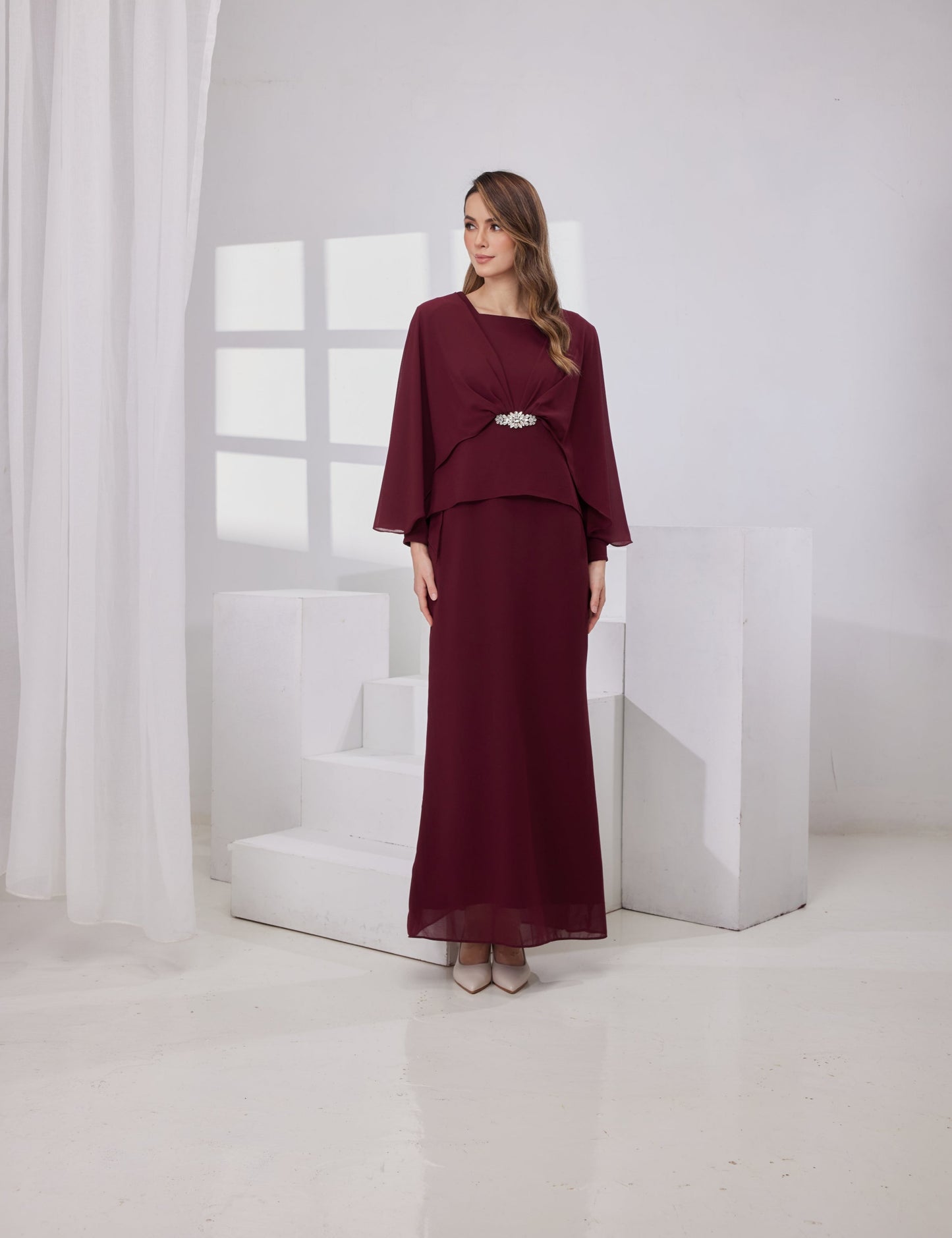 Raudah Kurung Dress- Burgundy