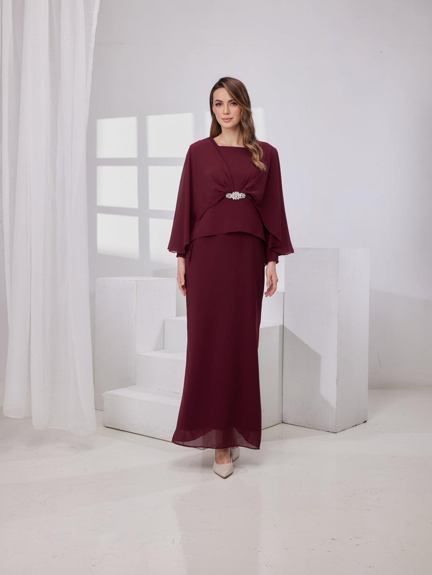 Raudah Kurung Dress- Burgundy