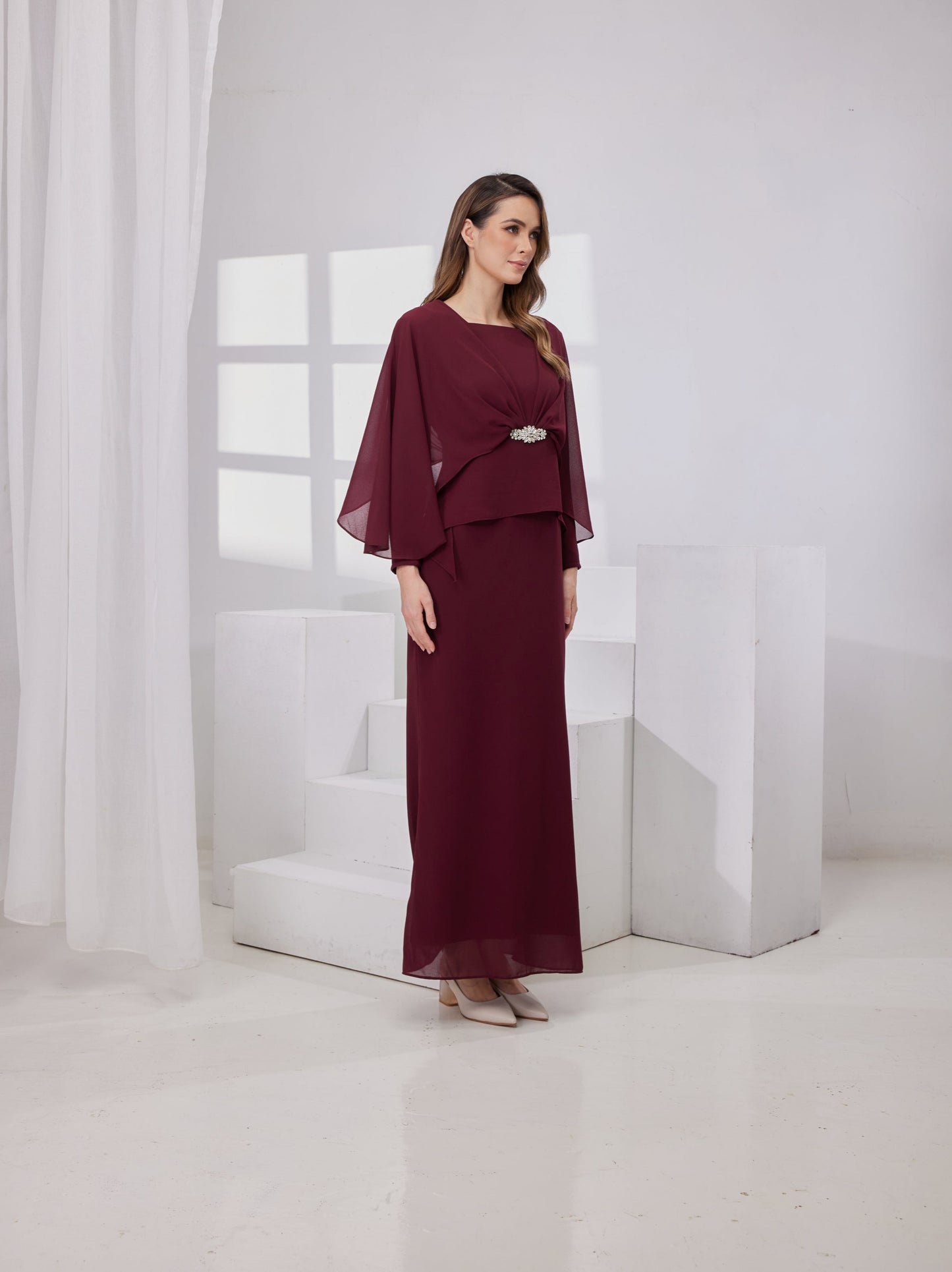 Raudah Kurung Dress- Burgundy