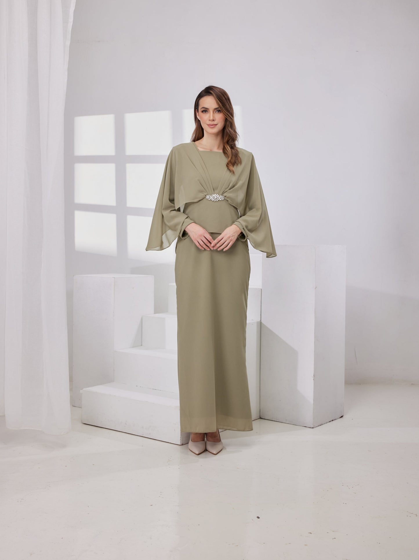 Raudah Kurung Dress- Sage Green