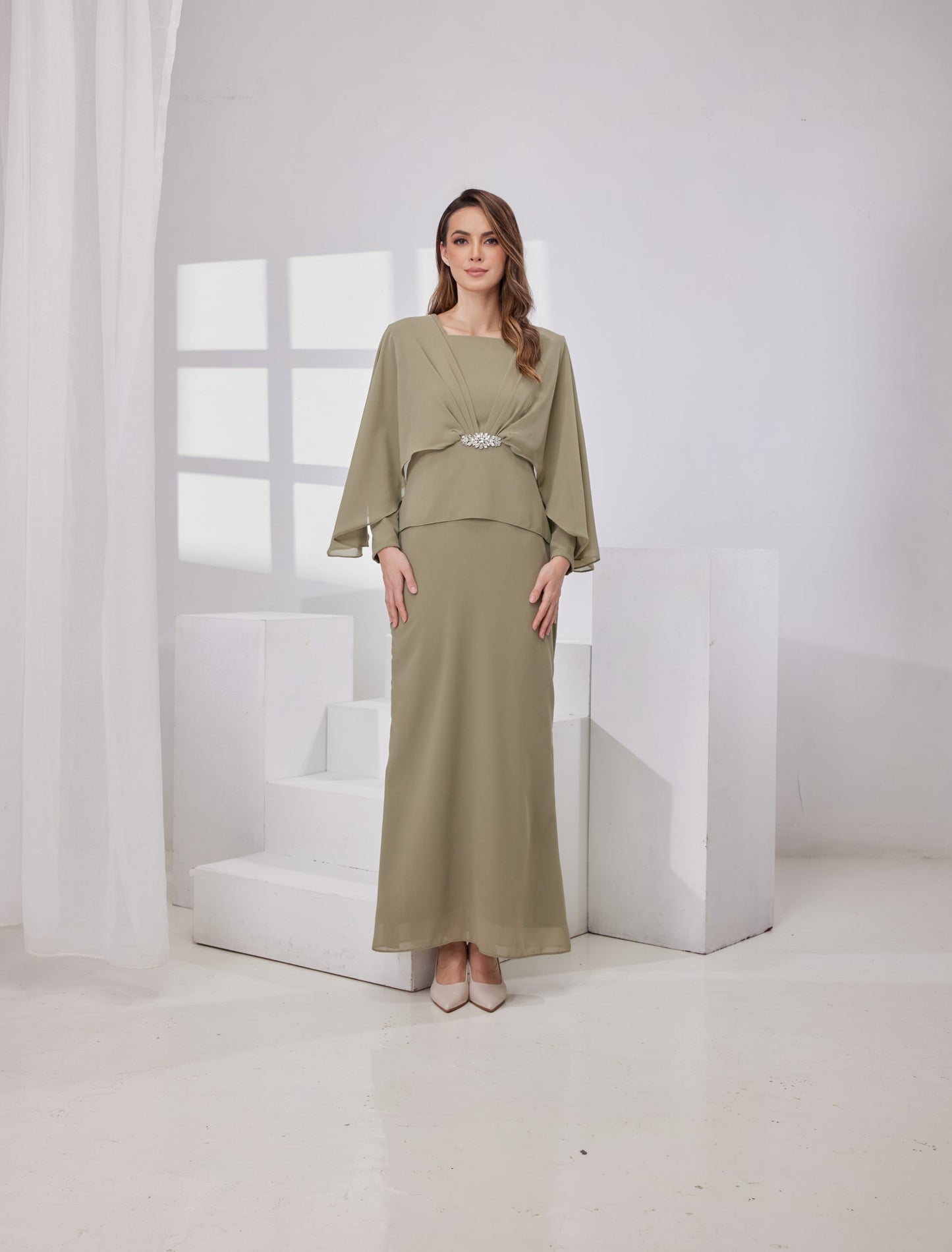 Raudah Kurung Dress- Sage Green